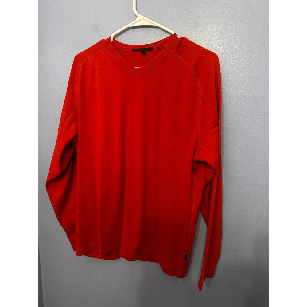 Banana Republic Mens XL Red 100% Cotton V-Neck Long Sleeve T-Shirt Raglan Tee